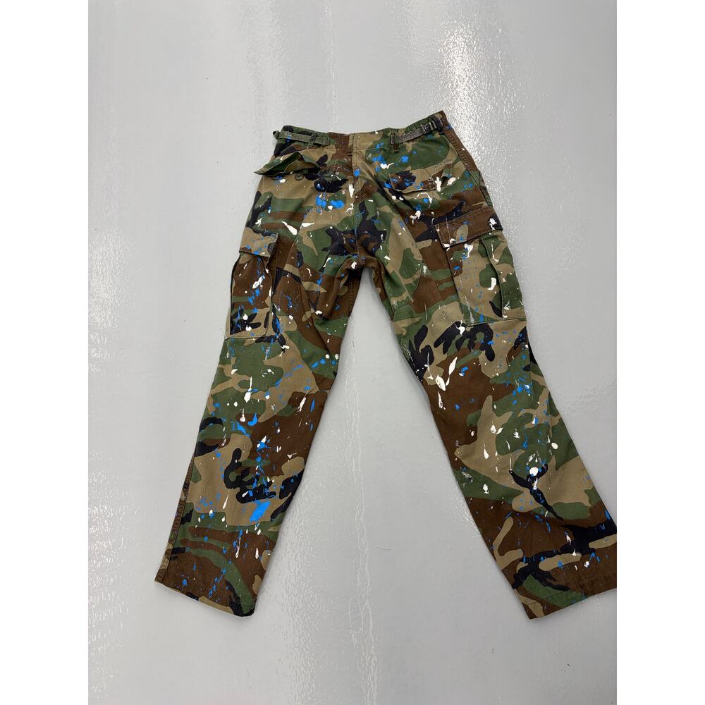Vintage Camo Pants 31x32 Reworked Paint Splatter Blue White Glitter